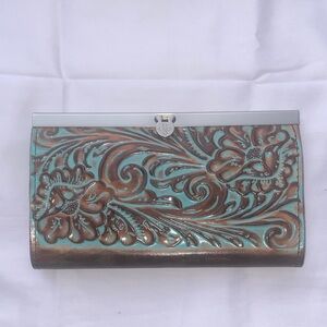 Patricia Nash Embossed Floral Clutch - Brown and Teal